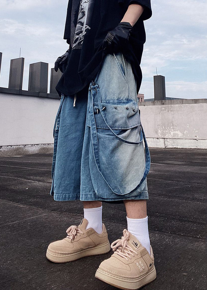 Blue Denim Shorts Oversized Modern Summer Pockets Mens