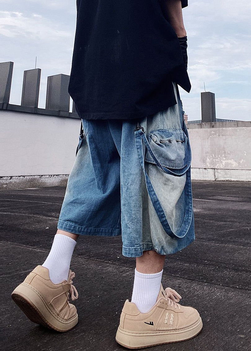 Blue Denim Shorts Oversized Modern Summer Pockets Mens