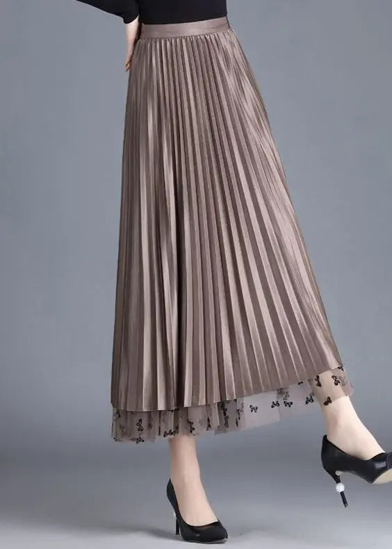 Modern Brown Butterfly Wear On Both Sides Tulle Pleated Skirts Spring Ada Fashion