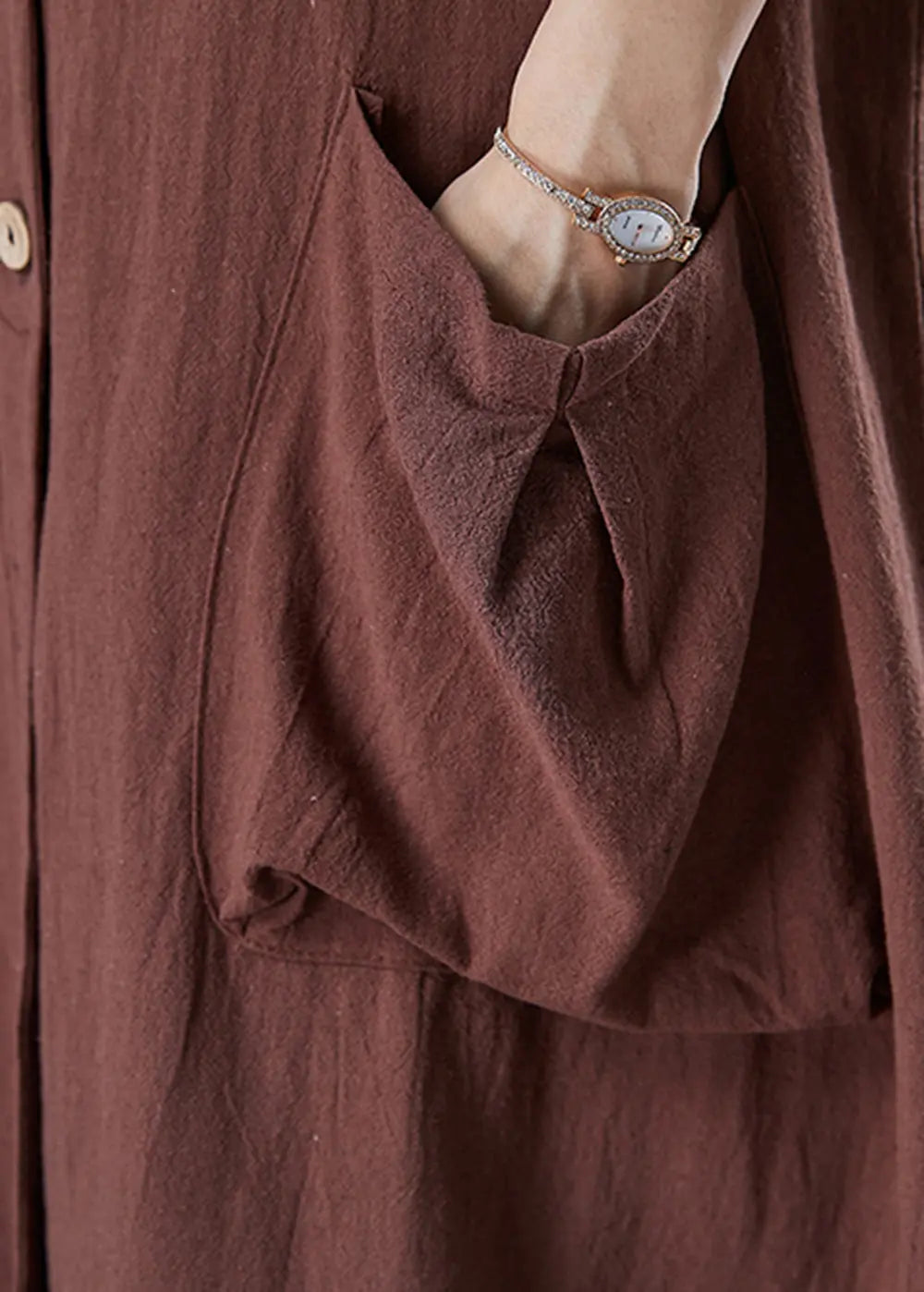 Modern Chocolate Oversized Pockets Linen Trench Spring Ada Fashion