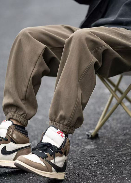 Modern Pants Pockets Waist Men Spring Coffee Elastic Beam