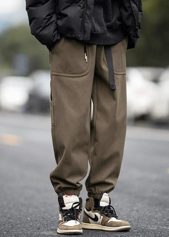 Modern Pants Pockets Waist Men Spring Coffee Elastic Beam