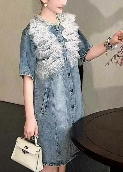 Modern Day Denim Patchwork Dress Blue Tulle Summer