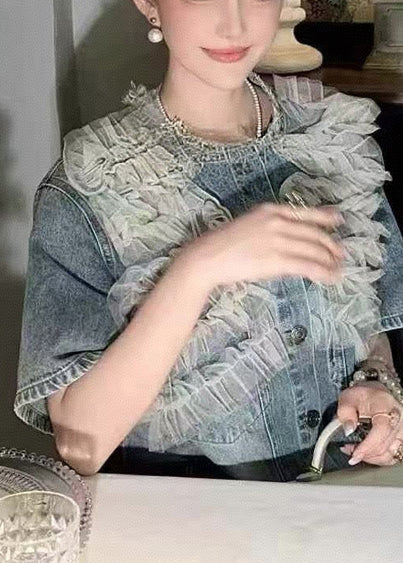 Modern Day Denim Patchwork Dress Blue Tulle Summer