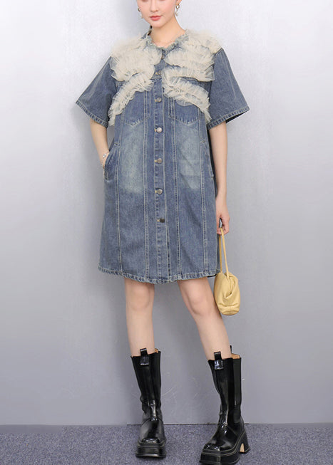 Modern Day Denim Patchwork Dress Blue Tulle Summer