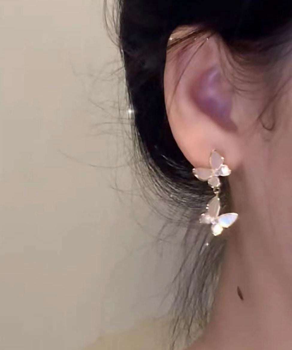 Earrings Pearl Butterfly Tassel Drop Copper Alloy Gold Modern