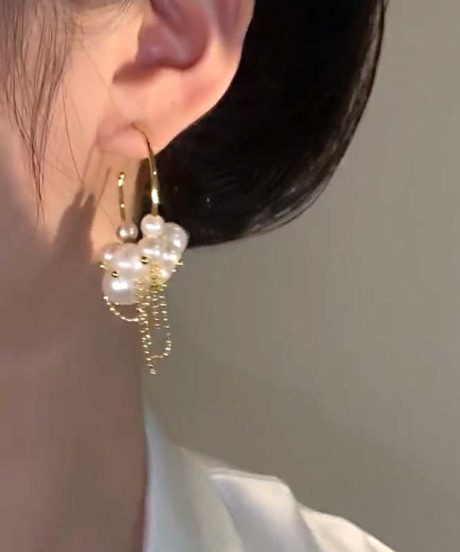 Pearl Tassel Modern Gold Earrings Copper Overgild Hoop