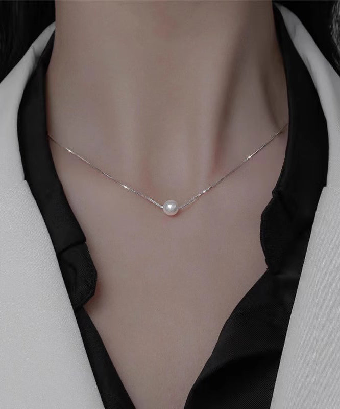 Collier de perles en argent sterling doré moderne PO069