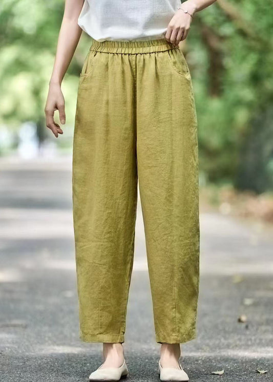 Grass Oversized Elastic Waist Modern Pants Harem Green Linen