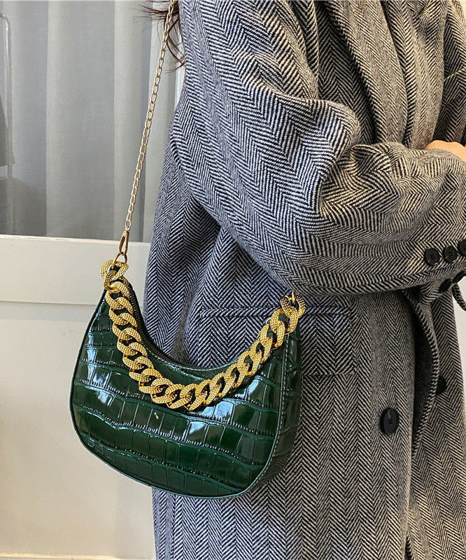 Green Bags Shoulder Chain Modern Leather Faux Linked