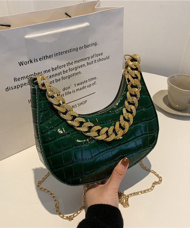 Green Bags Shoulder Chain Modern Leather Faux Linked