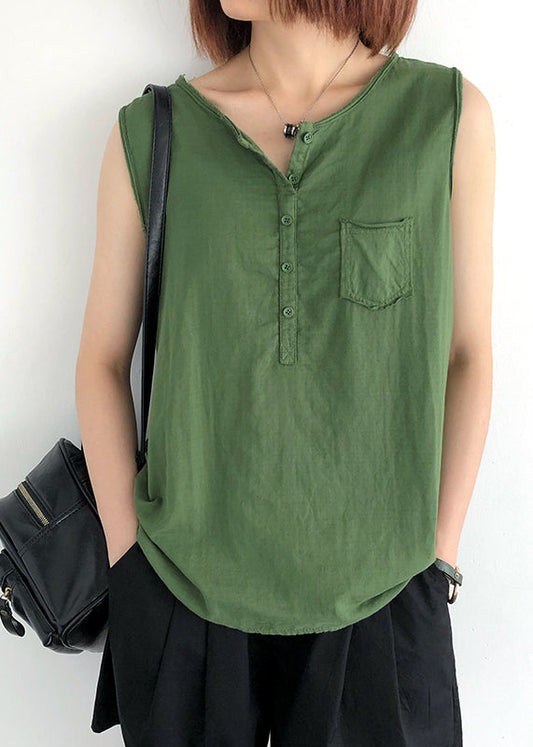 O-Neck Tops Linen Modern Sleeveless Green