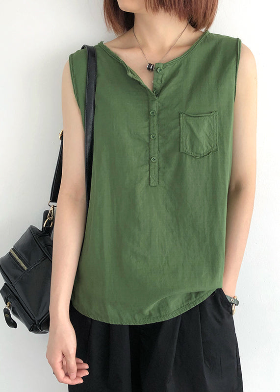 O-Neck Tops Linen Modern Sleeveless Green