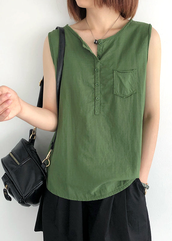 O-Neck Tops Linen Modern Sleeveless Green