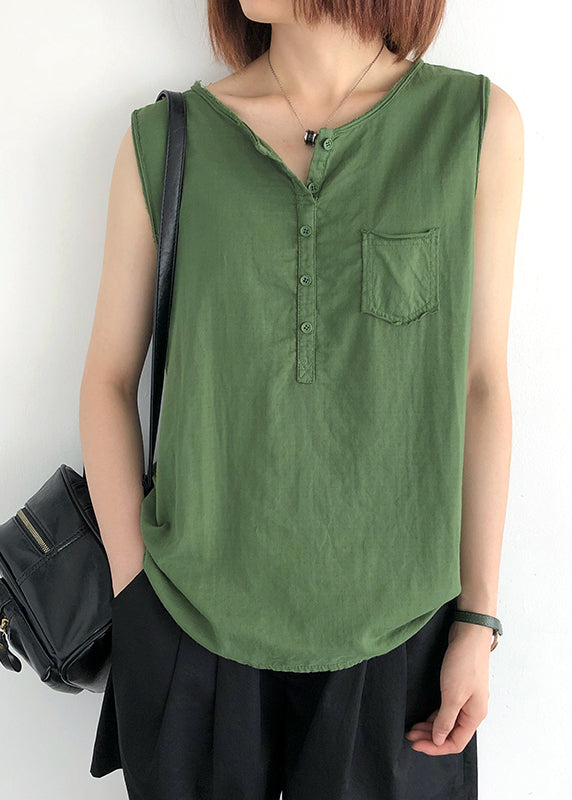 O-Neck Tops Linen Modern Sleeveless Green