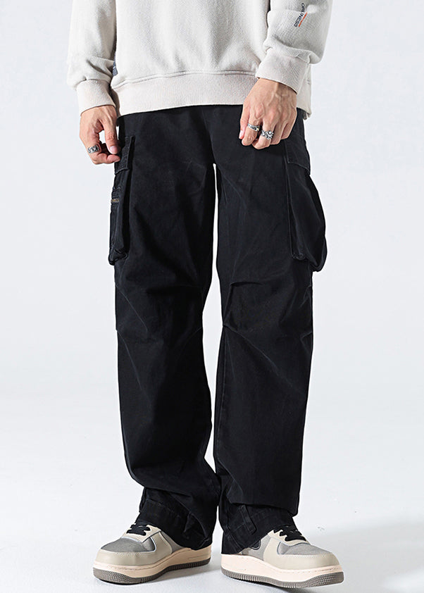 Mens Modern Spring Grey Pants Pockets Cotton Waist High