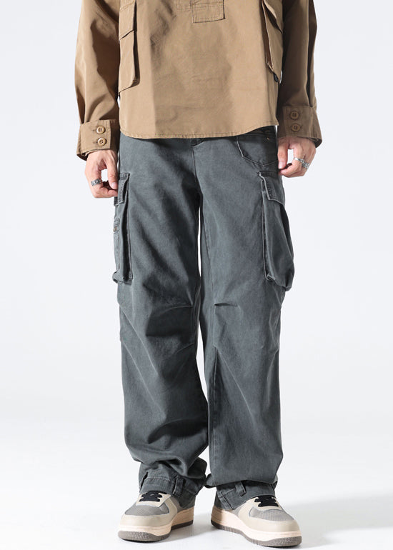 Mens Modern Spring Grey Pants Pockets Cotton Waist High