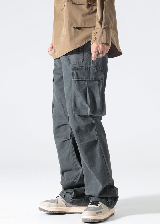 Mens Modern Spring Grey Pants Pockets Cotton Waist High