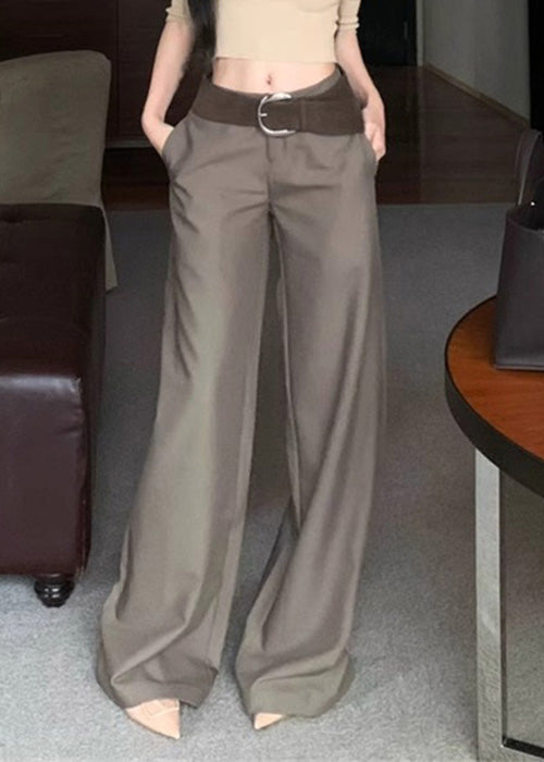 Fall Wide Spandex High Grey Pockets Leg Waist Modern Pants