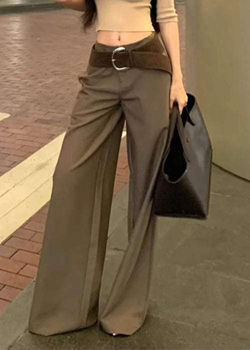 Fall Wide Spandex High Grey Pockets Leg Waist Modern Pants