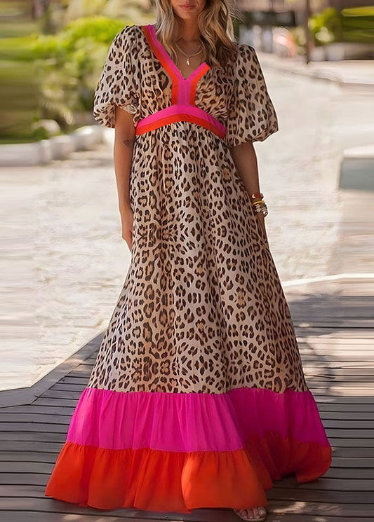 Print Modern Dress Leopard Patchwork Long Summer