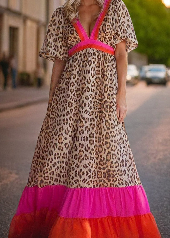 Print Modern Dress Leopard Patchwork Long Summer