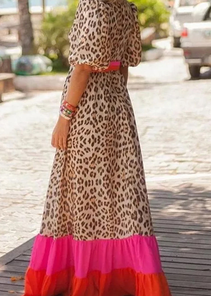 Print Modern Dress Leopard Patchwork Long Summer