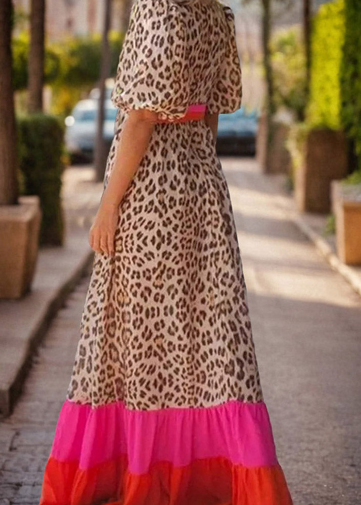 Print Modern Dress Leopard Patchwork Long Summer
