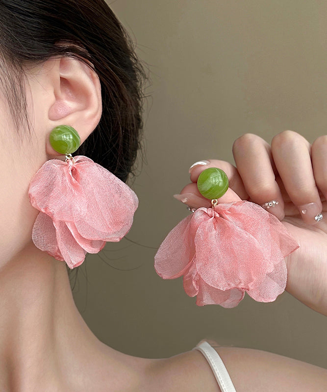 Pink Drop Earrings Petals Acrylic Chiffon Modern
