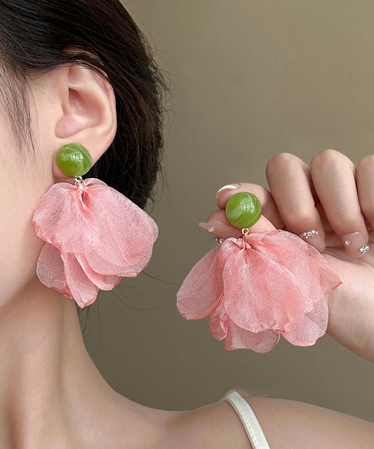 Pink Drop Earrings Petals Acrylic Chiffon Modern