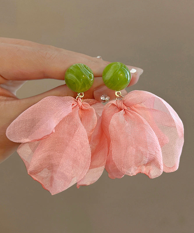 Pink Drop Earrings Petals Acrylic Chiffon Modern