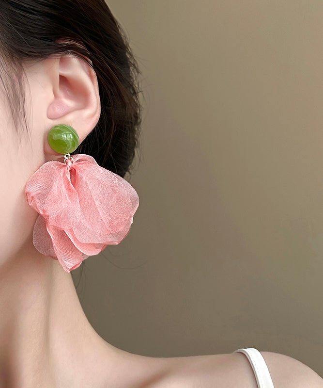 Pink Drop Earrings Petals Acrylic Chiffon Modern