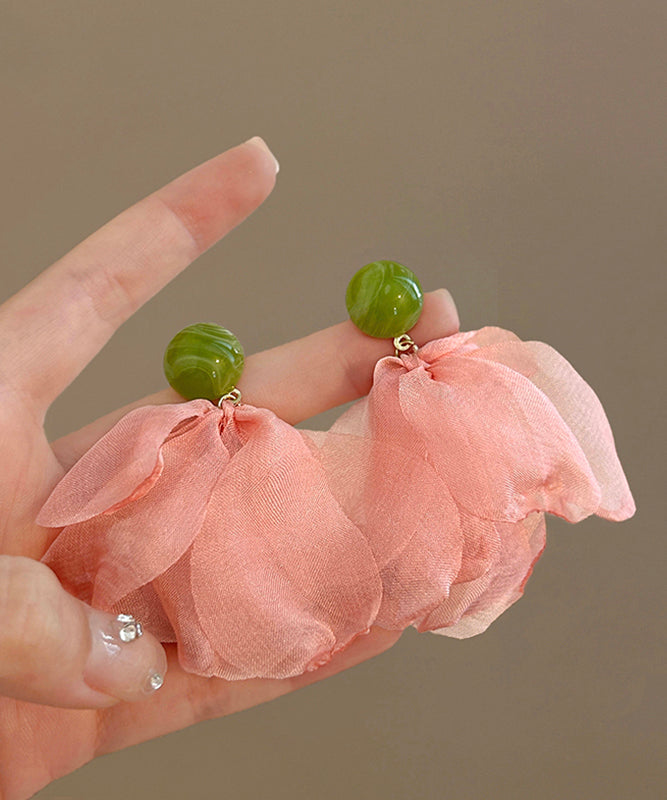 Pink Drop Earrings Petals Acrylic Chiffon Modern
