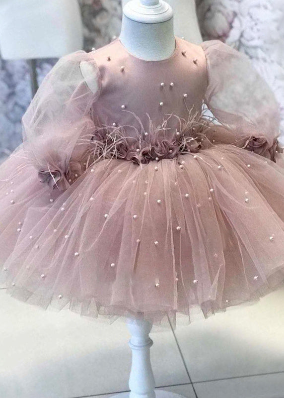 Modern Pink Patchwork Floral Nail Bead Tulle Girls Maxi Dress Fall YG023