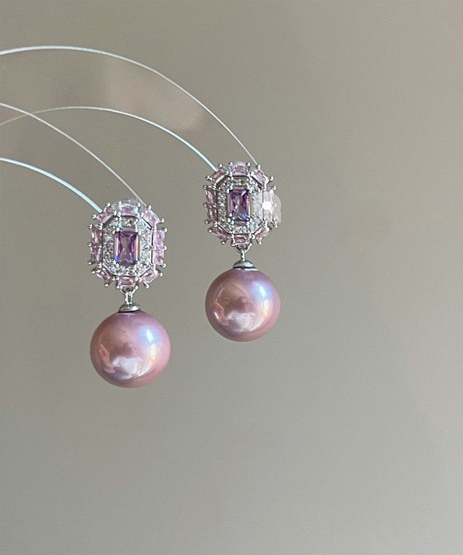 Modern Drop Earrings Zircon Crystal Pearl Purple Copper