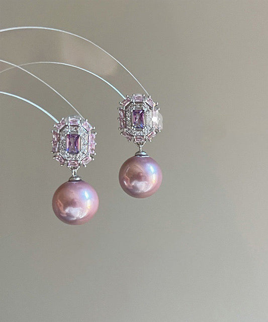Modern Drop Earrings Zircon Crystal Pearl Purple Copper