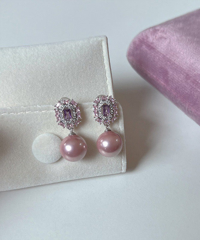 Modern Drop Earrings Zircon Crystal Pearl Purple Copper