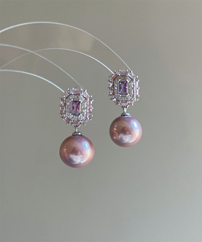 Modern Drop Earrings Zircon Crystal Pearl Purple Copper