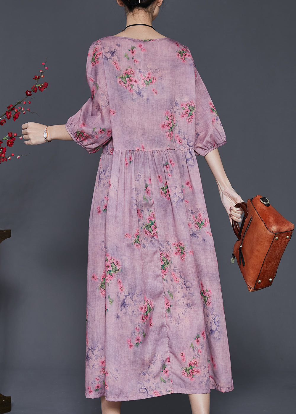 Modern Purple Oversized Print Linen Dress Summer SD1002