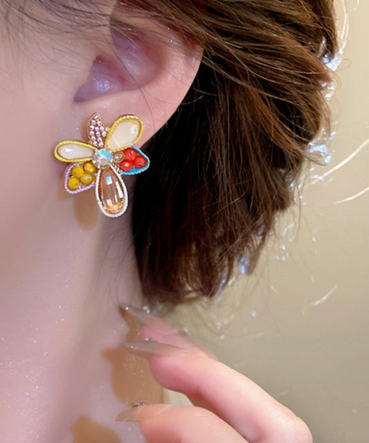 Rainbow Modern Crystal Earrings Acrylic Floral Alloy Stud