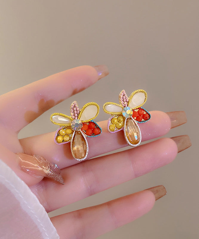Rainbow Modern Crystal Earrings Acrylic Floral Alloy Stud