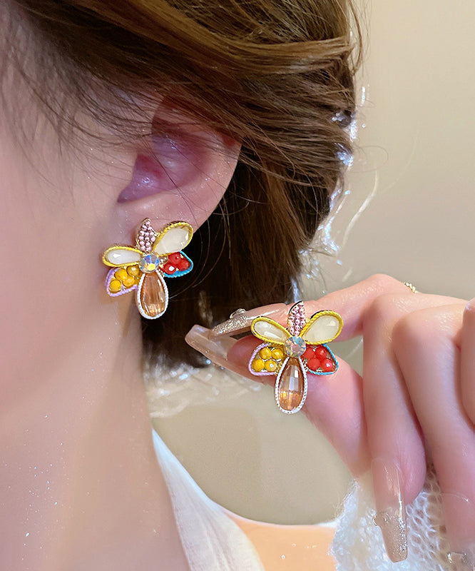 Rainbow Modern Crystal Earrings Acrylic Floral Alloy Stud