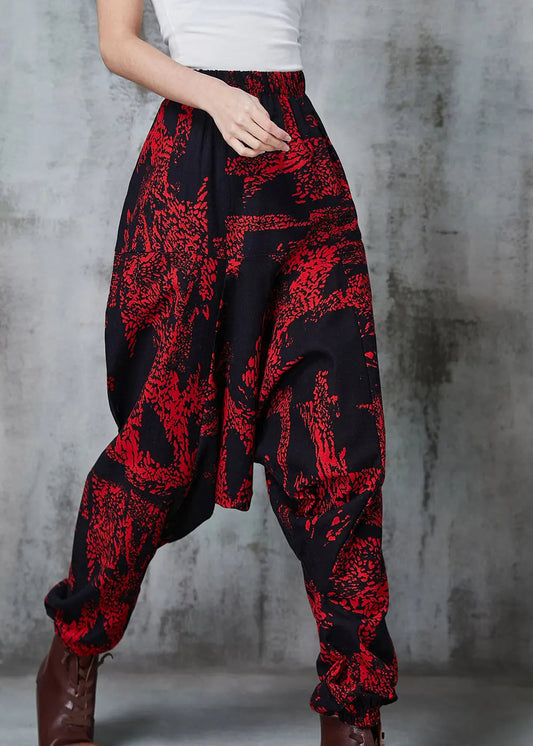 Modern Red Oversized Print Cotton Harem Pants Spring JK1011 Ada Fashion