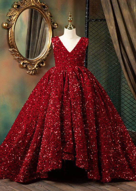 Patchwork Summer V Modern Neck Girls Long Red Dresses