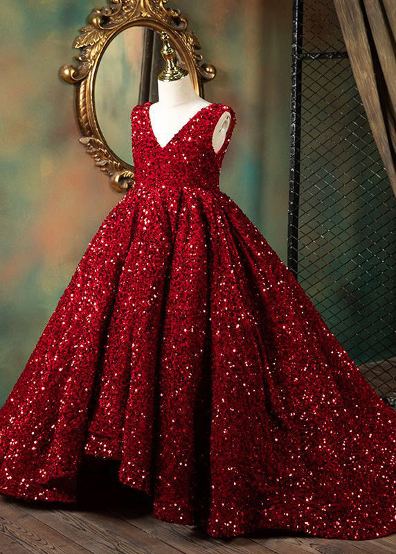 Patchwork Summer V Modern Neck Girls Long Red Dresses