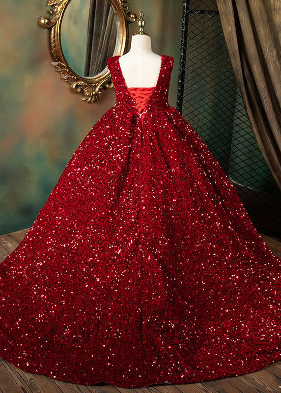 Patchwork Summer V Modern Neck Girls Long Red Dresses