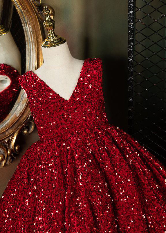 Patchwork Summer V Modern Neck Girls Long Red Dresses