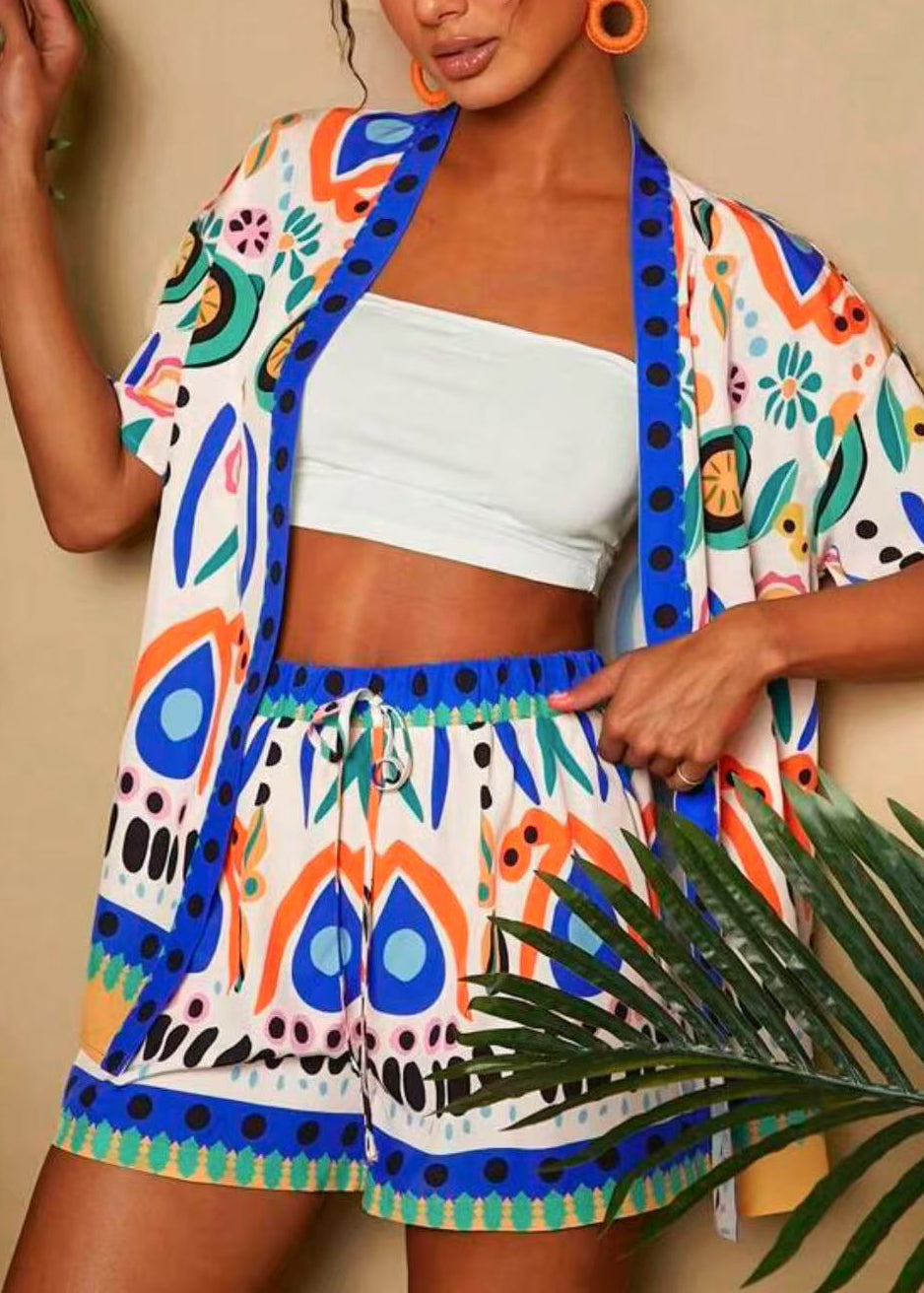 Cardigans Blue And V Two Royal Pieces Modern Shorts Neck Print