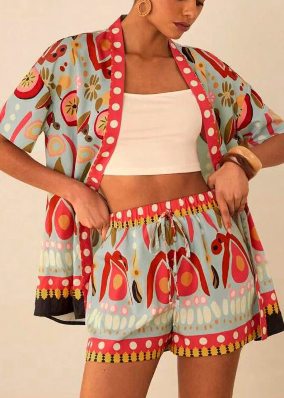 Cardigans Blue And V Two Royal Pieces Modern Shorts Neck Print