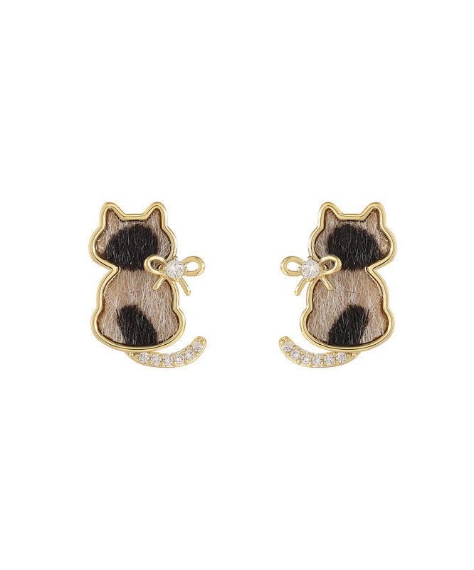 Stud Earrings Modern Little Srerling Cats Silver Zircon Overgild